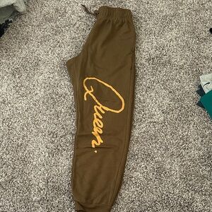 Women's Brown Joggers with Gold Script